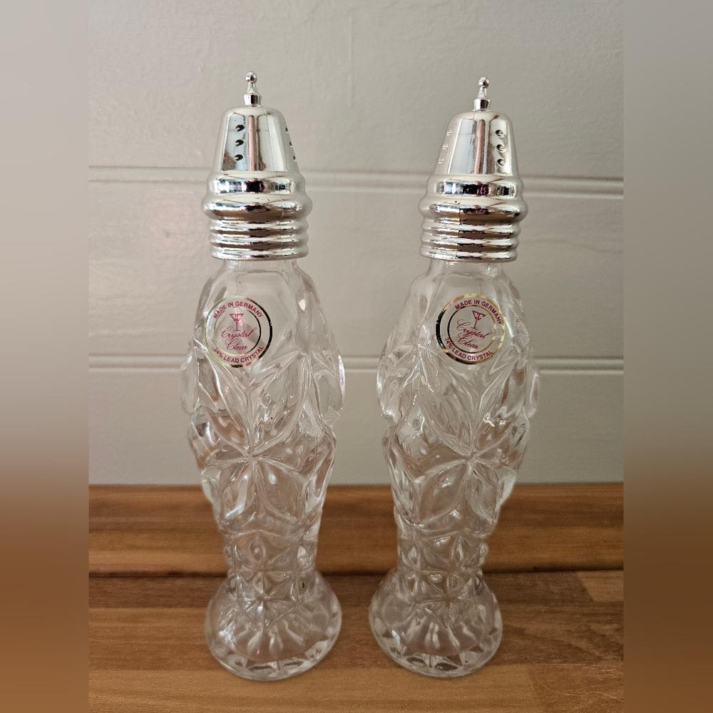 Crystal Salt and Pepper Shakers with Silver Accents